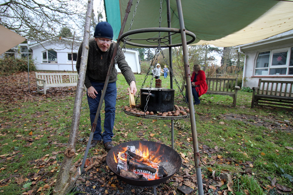 Fergus chestnut roasting round an open fire...